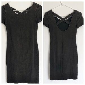 Gray Washed Out Bodycon Dress Short Sleeve XS